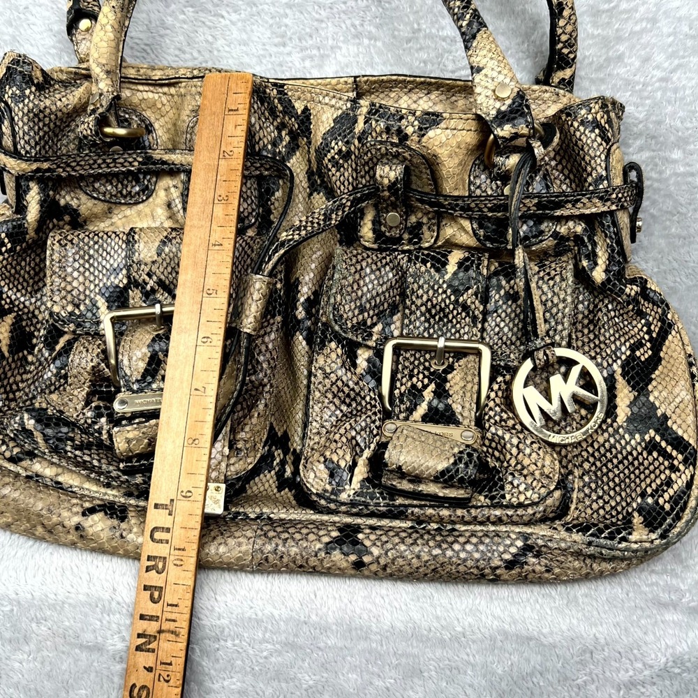 Michael Kors Womens Satchel Bag Brown Tan Python Skin Double Handle Shoulder Bag - Picture 6 of 16
